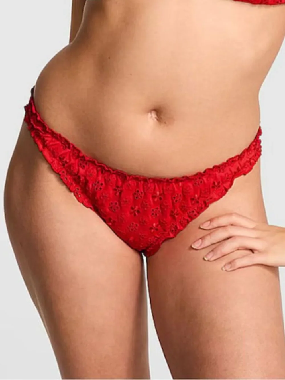 New! PINK x Frankies Bikinis Red Hudson Eyelet Cheeky Bikini Bottom 39212
